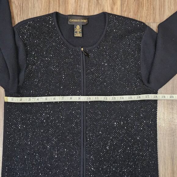Classiques Entier Merino Wool Beaded Zip up Black Sweater Size M - Picture 6 of 9